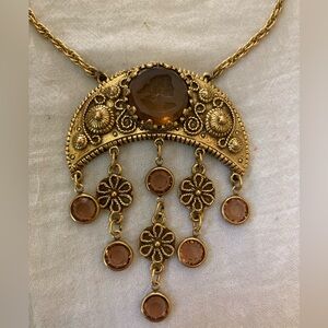Goldette Vintage Crescent Intaglio‎ Cameo Old World Necklace